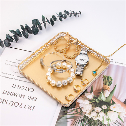 2 Piece Gold Metal Jewelry Organizer Tray Set